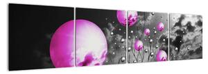 Abstraktní obraz - fialové koule (160x40cm)