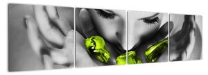 Moderní obraz - zelené kameny v dlani (160x40cm)
