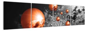 Abstraktní obrazy - oranžové koule (160x40cm)