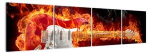 Obraz - kytara v ohni (160x40cm)