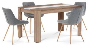 Jídelní set MDF se 4 šedými židlemi, 138 x 80 x 75 cm, dub Sonoma