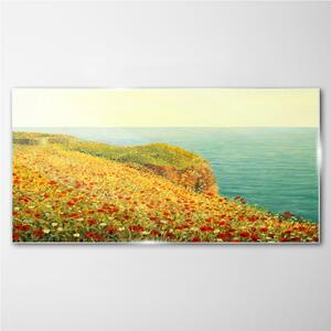 Obraz na skle Obraz na skle Květiny pobřeží útesu moře