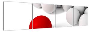 Červená koule mezi bílými - abstraktní obraz (160x40cm)