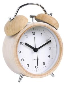 Bílý budík v dřevěném dekoru Karlsson Classic Bell, ⌀ 10 cm
