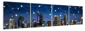 Moderní obraz: večerní město budoucnosti (160x40cm)