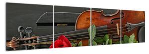 Obraz housle a růže na klavíru (160x40cm)