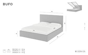 Šedá látková dvoulůžková postel MESONICA Bufo 140 x 200 cm