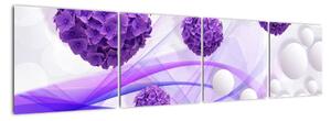 Obraz fialových květů a bílých koulí (160x40cm)