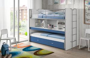 Modro bílá patrová postel se stolkem Vipack Bonny 200 x 90 cm