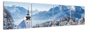 Kostel v horách - obraz zimní krajiny (160x40cm)