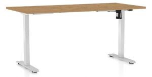 Výškově nastavitelný stůl OfficeTech A, 160 x 80 cm, bílá podnož, dub kamenný