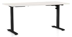Výškově nastavitelný stůl OfficeTech A, 160 x 80 cm, černá podnož, bílý jasan