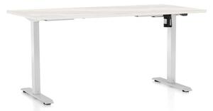 Výškově nastavitelný stůl OfficeTech A, 160 x 80 cm, bílá podnož, bílý jasan