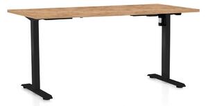 Výškově nastavitelný stůl OfficeTech A, 160 x 80 cm, černá podnož, dub kraft