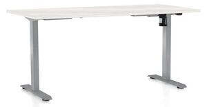Výškově nastavitelný stůl OfficeTech A, 160 x 80 cm, šedá podnož, bílý jasan