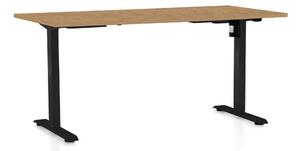 Výškově nastavitelný stůl OfficeTech A, 160 x 80 cm, černá podnož, dub kamenný