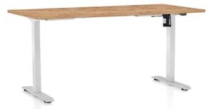 Výškově nastavitelný stůl OfficeTech A, 160 x 80 cm, bílá podnož, dub kraft