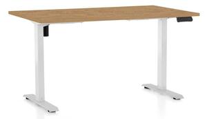 Výškově nastavitelný stůl OfficeTech B, 120 x 80 cm, bílá podnož, dub kamenný