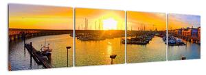Obraz přístavu při zapadajícím slunci (160x40cm)