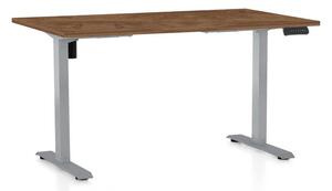 Výškově nastavitelný stůl OfficeTech B, 140 x 80 cm, šedá podnož, dub silverjack