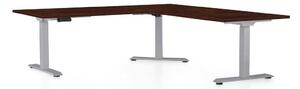Výškově nastavitelný stůl OfficeTech Angle, 180 x 200 cm, šedá podnož, wenge