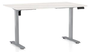 Výškově nastavitelný stůl OfficeTech B, 120 x 80 cm, šedá podnož, bílý jasan