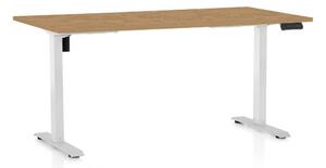 Výškově nastavitelný stůl OfficeTech B, 160 x 80 cm, bílá podnož, dub kamenný
