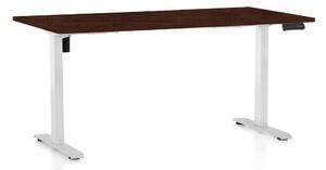 Výškově nastavitelný stůl OfficeTech B, 160 x 80 cm, bílá podnož, wenge