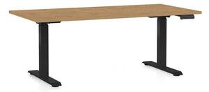 Výškově nastavitelný stůl OfficeTech D, 160 x 80 cm, černá podnož, dub kamenný
