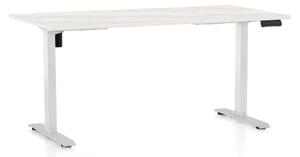 Výškově nastavitelný stůl OfficeTech B, 160 x 80 cm, bílá podnož, bílý jasan