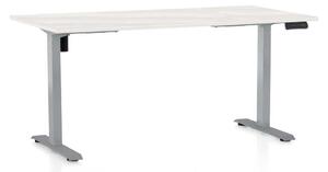 Výškově nastavitelný stůl OfficeTech B, 160 x 80 cm, šedá podnož, bílý jasan