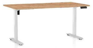 Výškově nastavitelný stůl OfficeTech B, 160 x 80 cm, bílá podnož, dub kraft