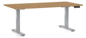 Výškově nastavitelný stůl OfficeTech D, 160 x 80 cm, šedá podnož, dub kamenný