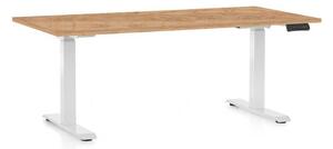 Výškově nastavitelný stůl OfficeTech C, 160 x 80 cm, bílá podnož, dub kraft