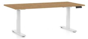 Výškově nastavitelný stůl OfficeTech C, 160 x 80 cm, bílá podnož, dub kamenný