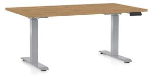 Výškově nastavitelný stůl OfficeTech D, 140 x 80 cm, šedá podnož, dub kamenný