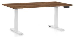 Výškově nastavitelný stůl OfficeTech D, 140 x 80 cm, bílá podnož, dub silverjack