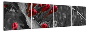 Červené květy - moderní obrazy (160x40cm)