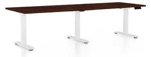 Výškově nastavitelný stůl OfficeTech Long, 240 x 80 cm, bílá podnož, wenge