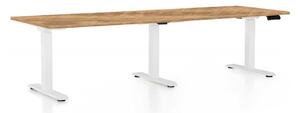 Výškově nastavitelný stůl OfficeTech Long, 240 x 80 cm, bílá podnož, dub zlatý
