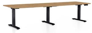 Výškově nastavitelný stůl OfficeTech Long, 260 x 80 cm, černá podnož, dub kamenný