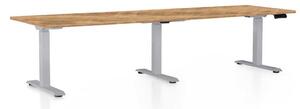 Výškově nastavitelný stůl OfficeTech Long, 260 x 80 cm, šedá podnož, dub zlatý