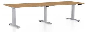 Výškově nastavitelný stůl OfficeTech Long, 240 x 80 cm, šedá podnož, dub kamenný