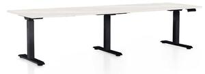 Výškově nastavitelný stůl OfficeTech Long, 260 x 80 cm, černá podnož, bílý jasan