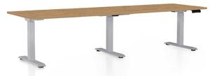 Výškově nastavitelný stůl OfficeTech Long, 260 x 80 cm, šedá podnož, dub kamenný