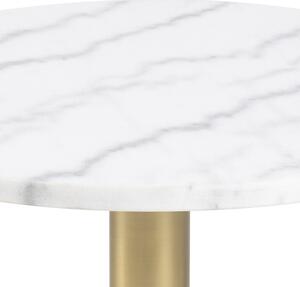 Scandi Bílý mramorový odkládací stolek Aron 50 cm se zlatou kartáčovanou podnoží