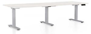 Výškově nastavitelný stůl OfficeTech Long, 240 x 80 cm, šedá podnož, bílý jasan