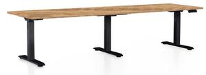 Výškově nastavitelný stůl OfficeTech Long, 260 x 80 cm, černá podnož, dub zlatý
