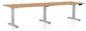 Výškově nastavitelný stůl OfficeTech Long, 260 x 80 cm, šedá podnož, dub kraft