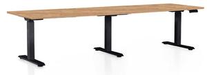 Výškově nastavitelný stůl OfficeTech Long, 260 x 80 cm, černá podnož, dub kraft
